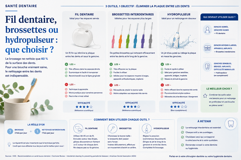 Fil dentaire, brossettes ou hydropulseur : que choisir ?